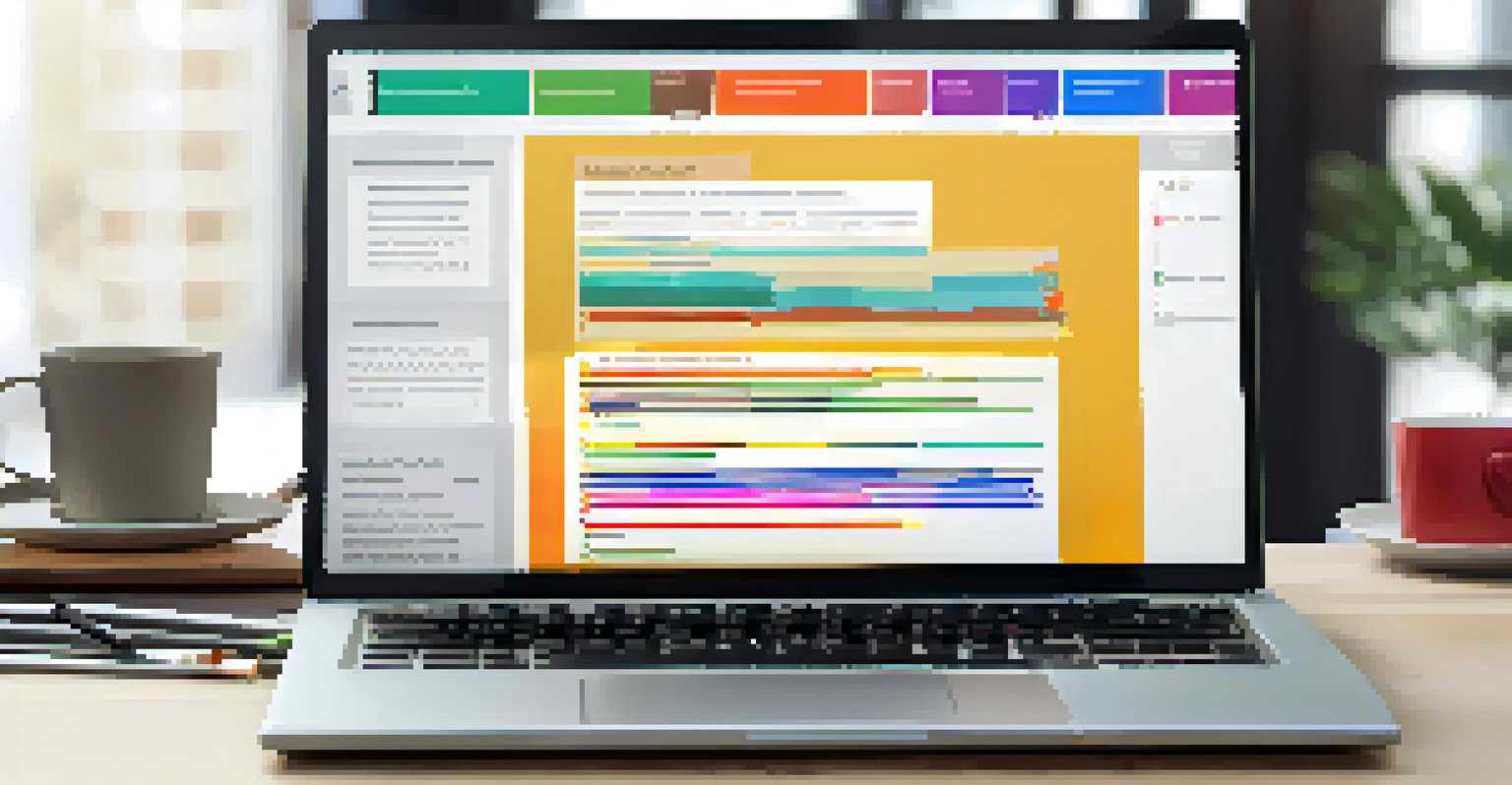 A computer screen displaying modern resume assessment tools with colorful graphs and keyword suggestions, accompanied by a cup of coffee.