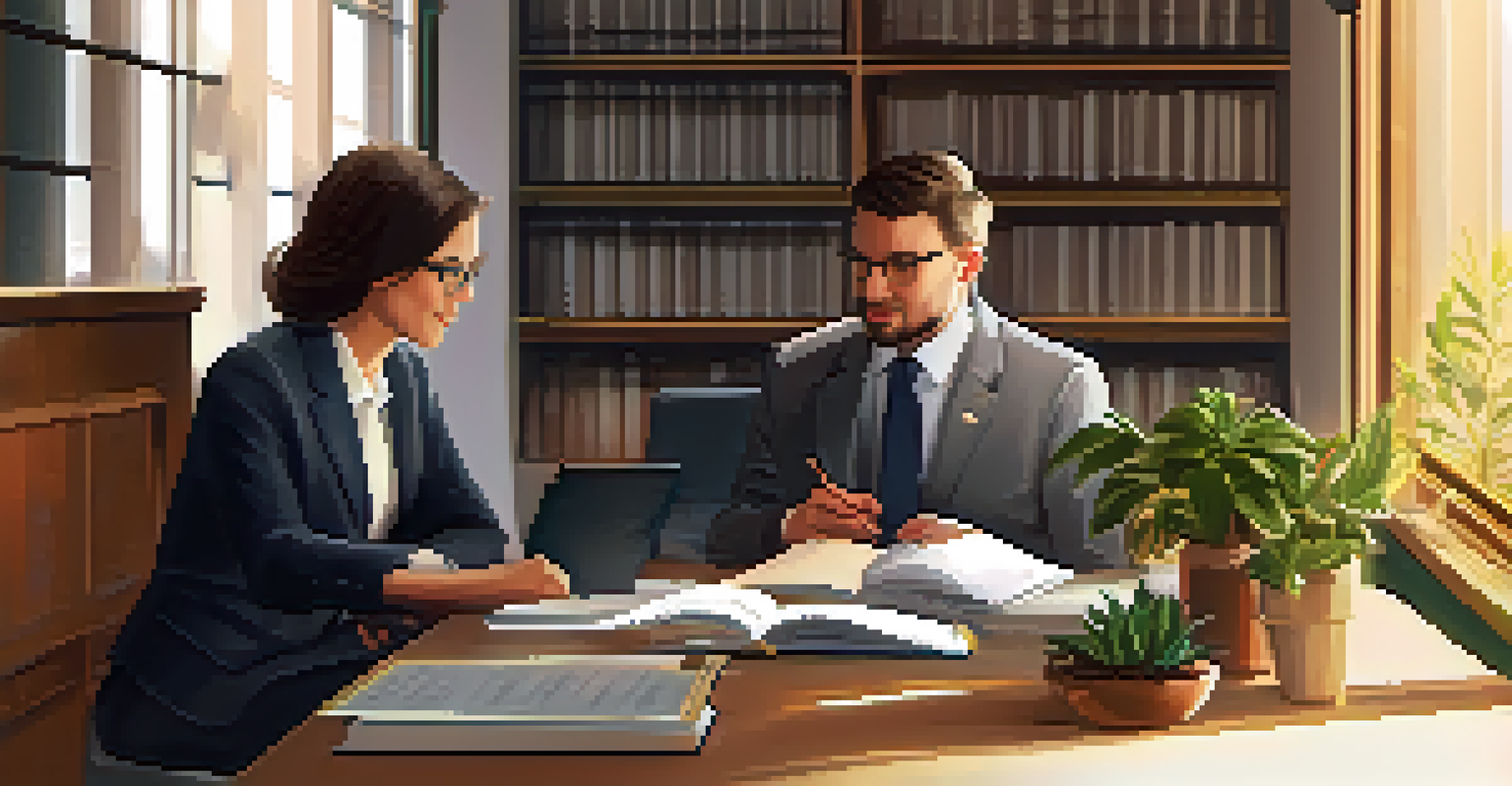 A manager and employee engaged in a one-on-one feedback conversation in a cozy office corner.