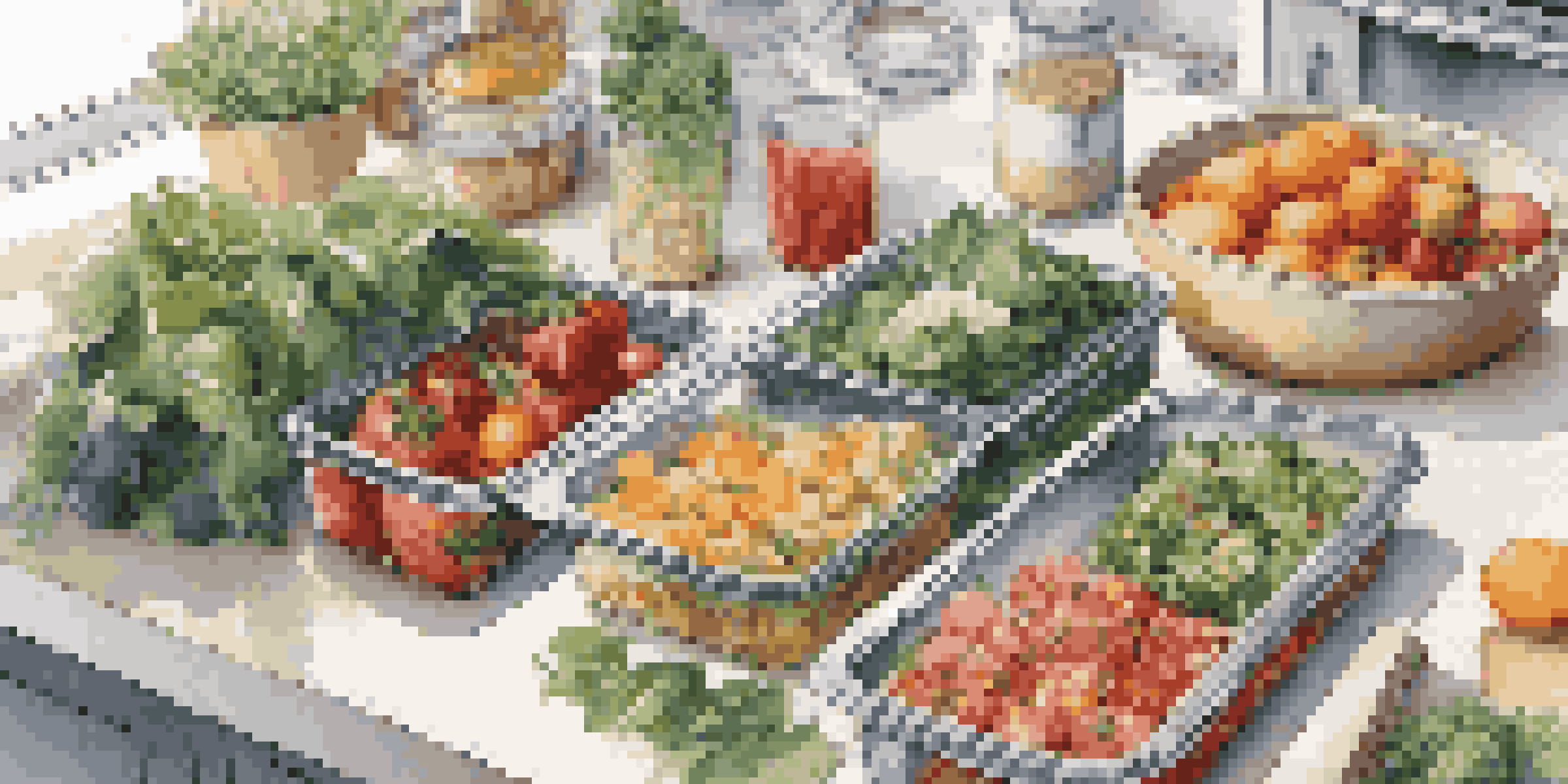 A kitchen counter displaying an array of meal prep containers filled with colorful salads, whole grain wraps, and fresh fruits and vegetables under soft natural light.