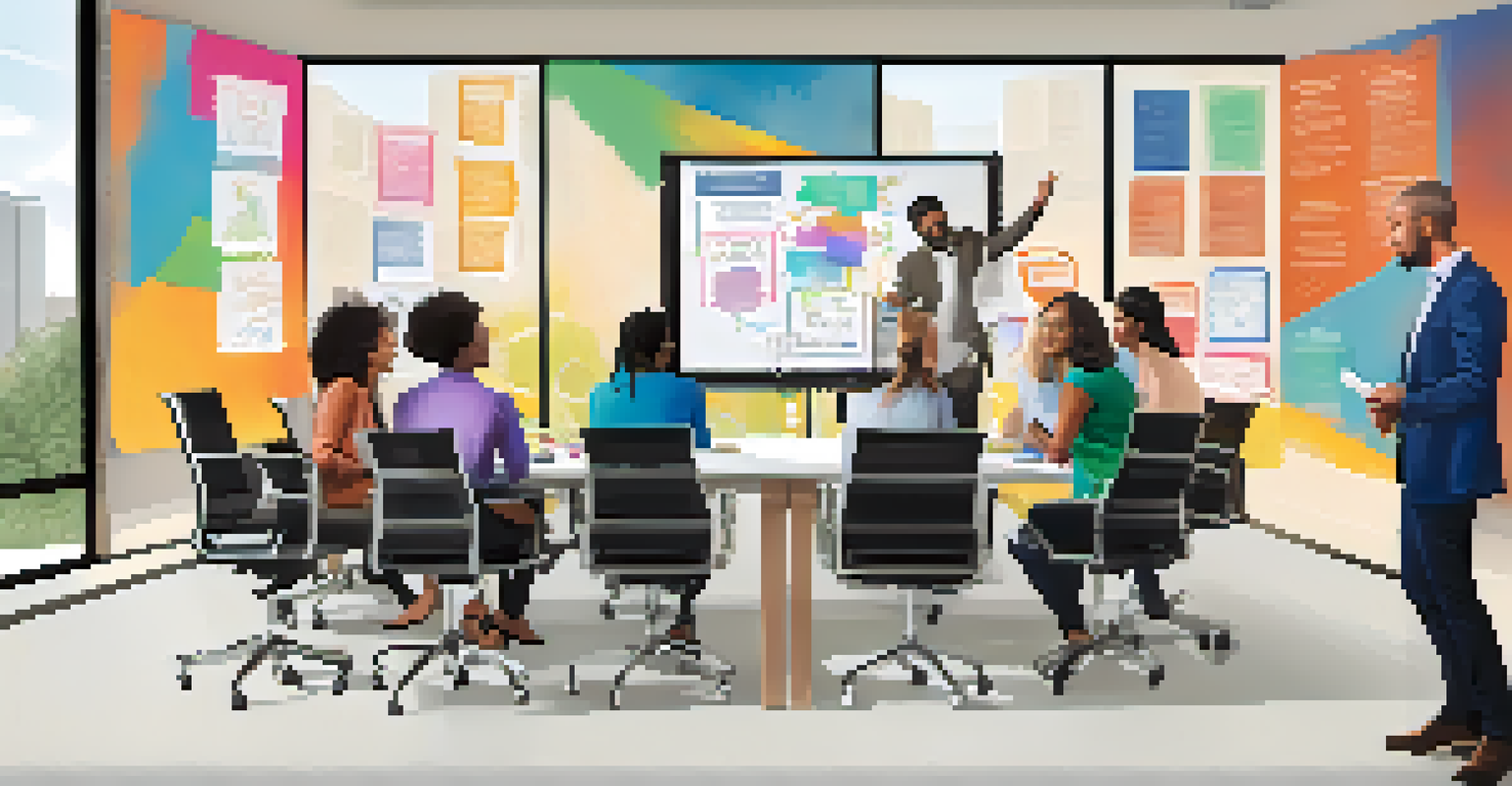 A group of diverse individuals collaborating in a mentorship workshop with a mentor explaining concepts at a whiteboard.