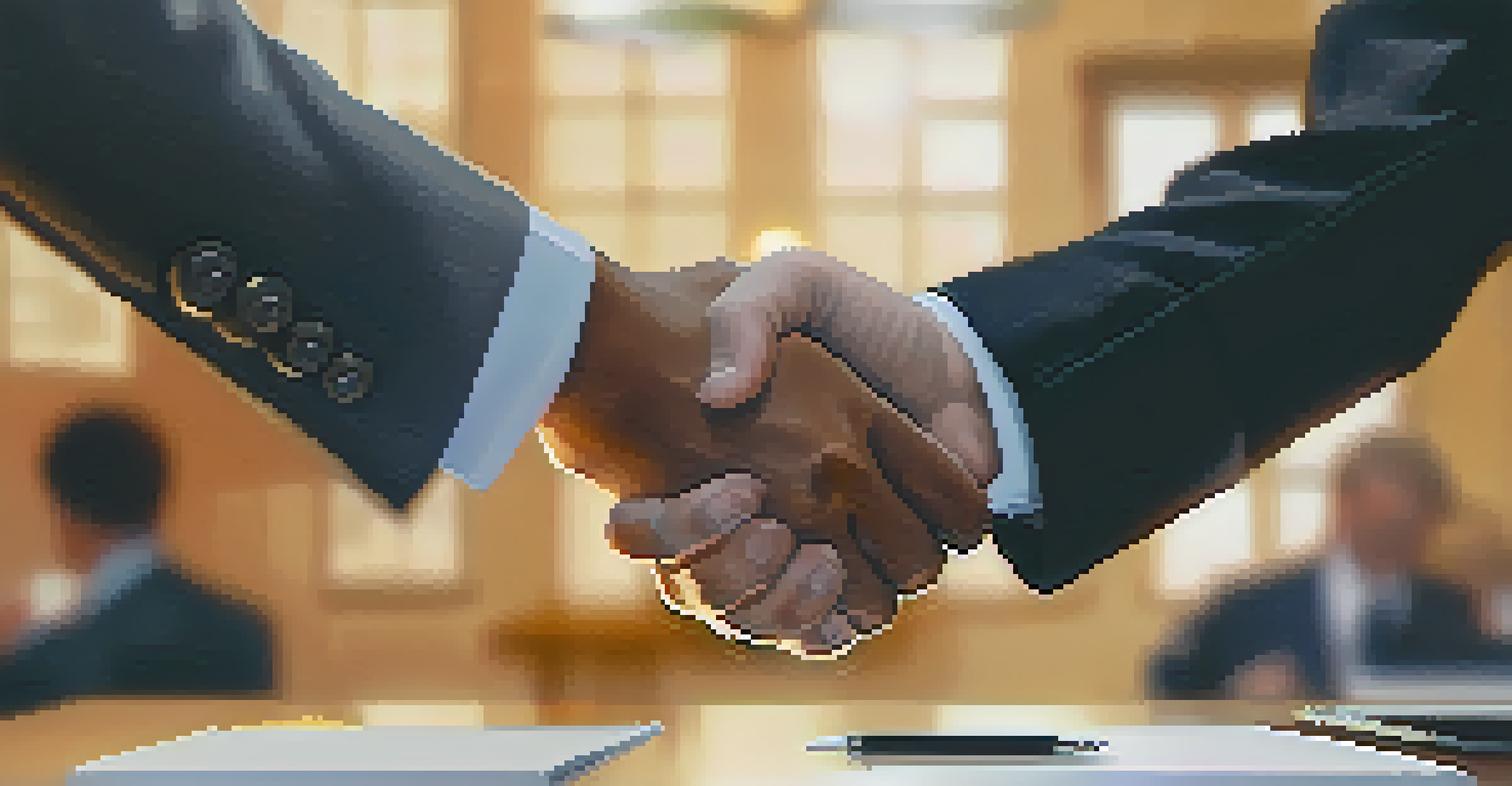 A close-up of a handshake in a professional setting, symbolizing a successful networking connection with a blurred office background.