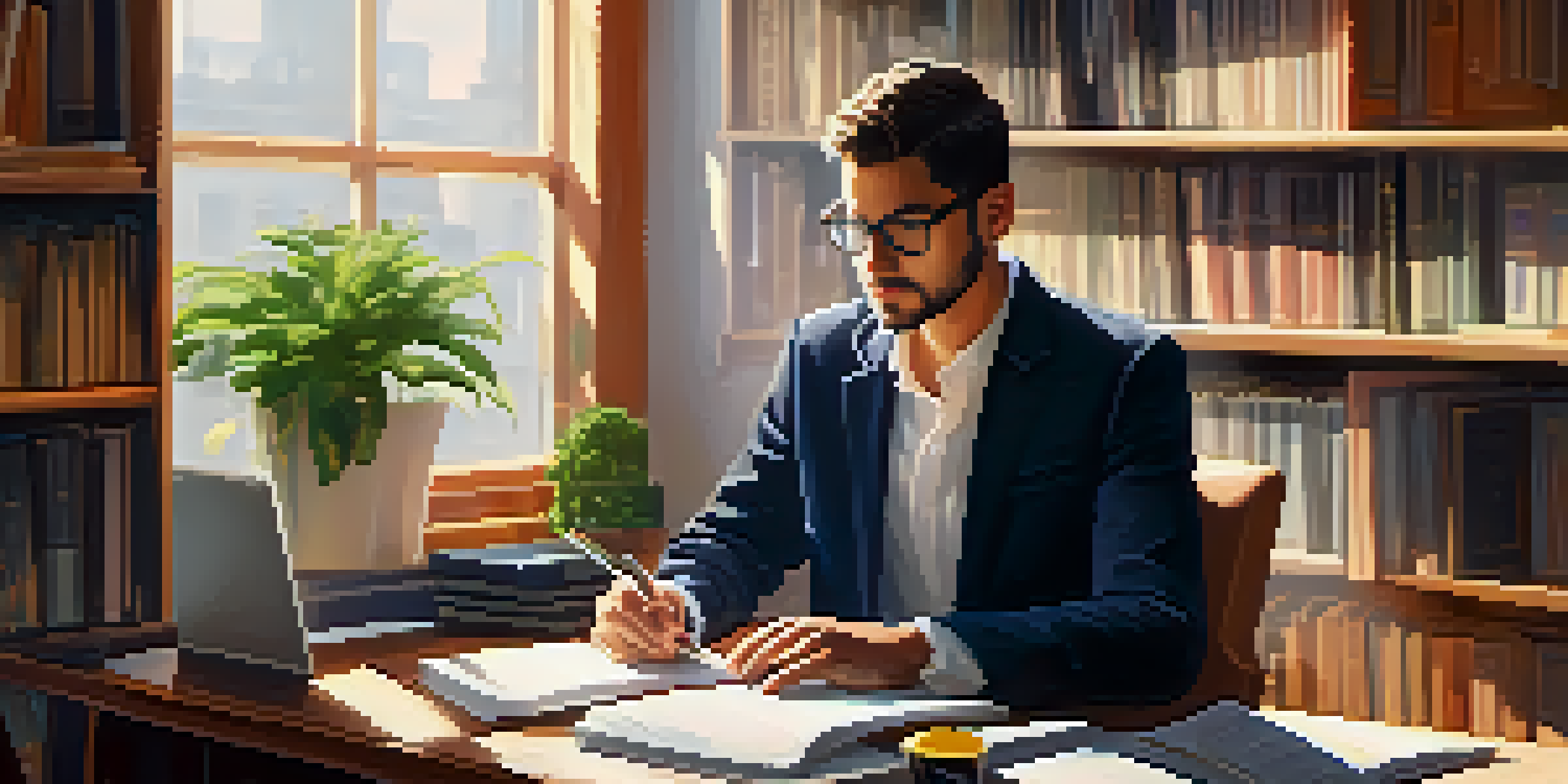 A person working on a tailored resume at a wooden desk, with notes, coffee, and a plant, illuminated by soft morning light.