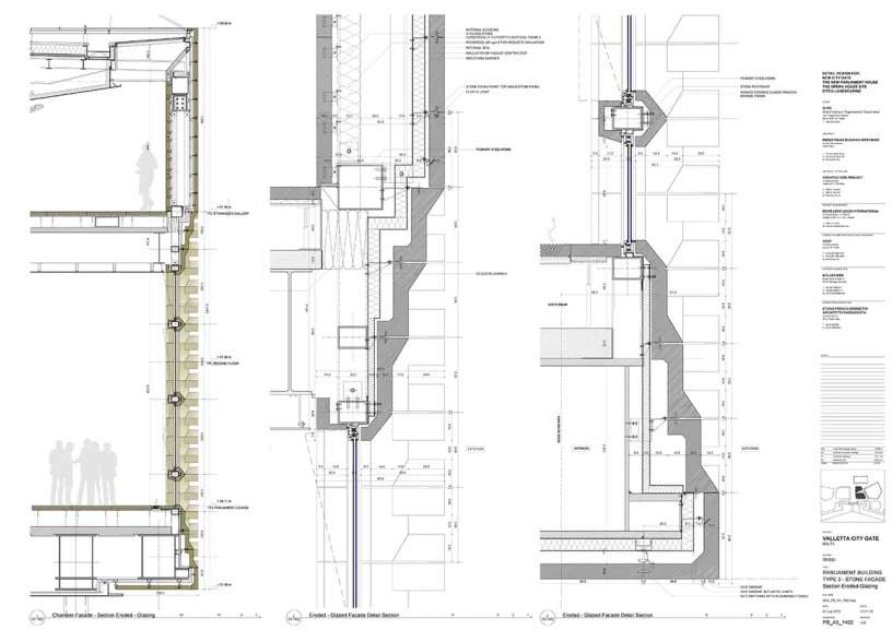 A set of three drawings of a building