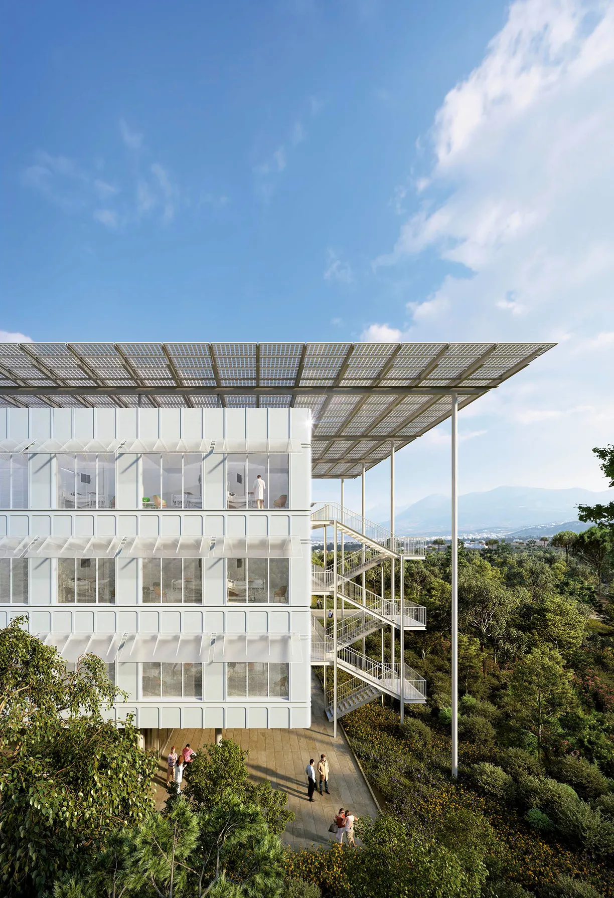 an artist 's impression of a building with stairs leading up to it