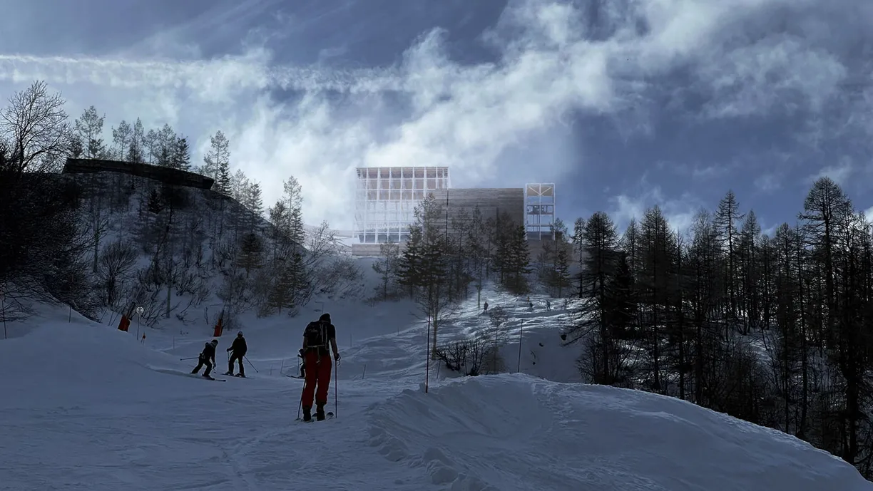 a group of people are skiing down a snow covered slope .