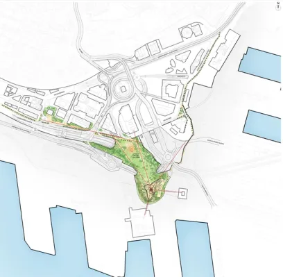 a black and white map of a city with a park in the middle .