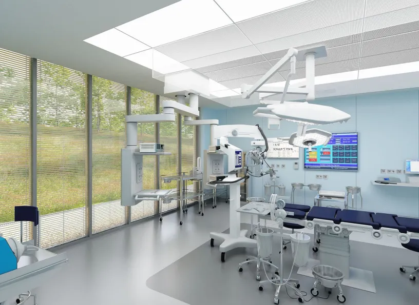 an artist 's impression of an operating room in a hospital .