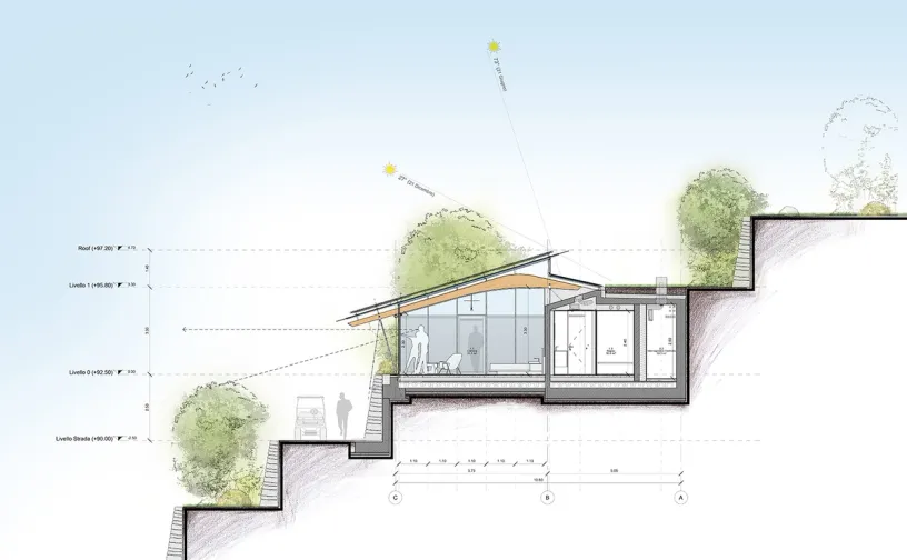 a drawing of a house sitting on top of a hill .