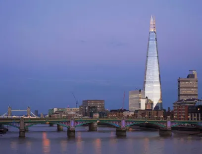 The shard is the tallest building in london and is lit up at night