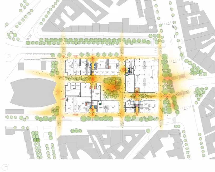 Axonometric diagrams showing assembled and exploded views of a timber post and beam structural system with floor and ceiling layers.