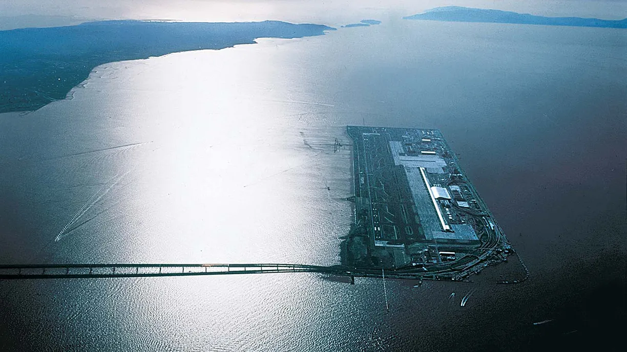An aerial view of a large island in the middle of the ocean