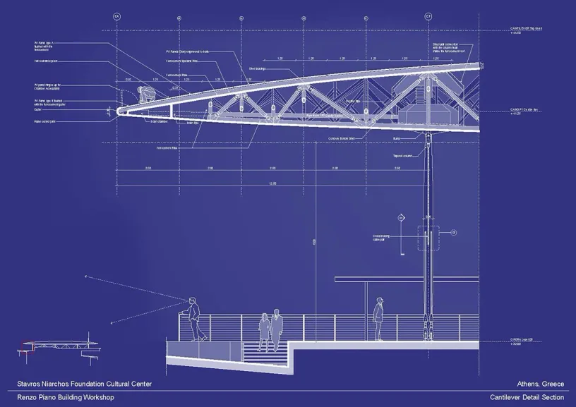 A blueprint of a building with people standing on a balcony