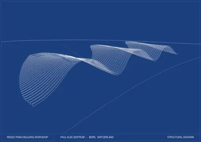 A blueprint of a structural diagram of a building on a blue background