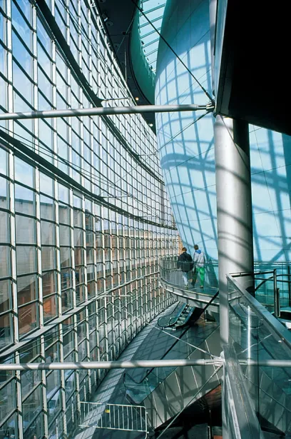 A building with a lot of windows and stairs