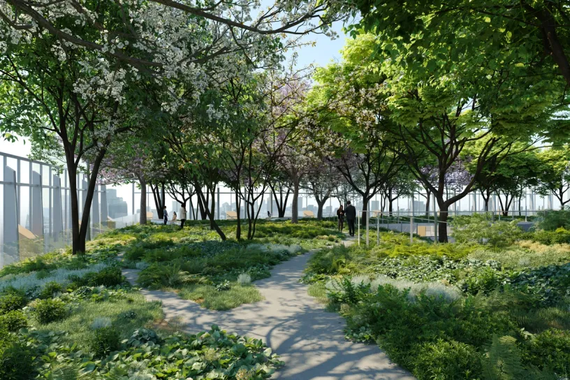 an artist 's impression of the rooftop garden .