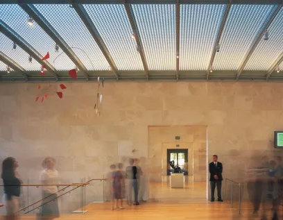 View across entrance lobby towards the galleries