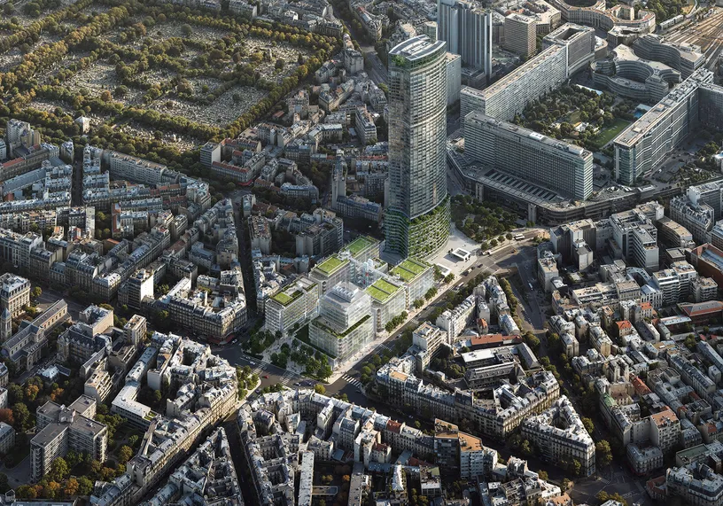 RPBW project and the adjacent Montparnasse Tower by Nouvelle AOM