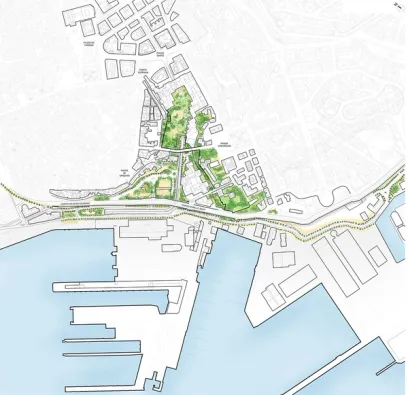 a black and white map of a city with a park in the middle of it .