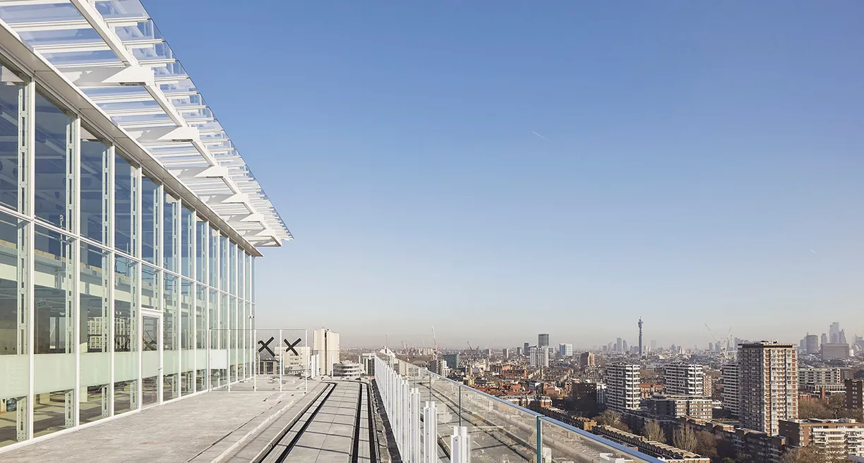 Rooftop terrace of the future publicly accessible restaurant with 360 degree views over London