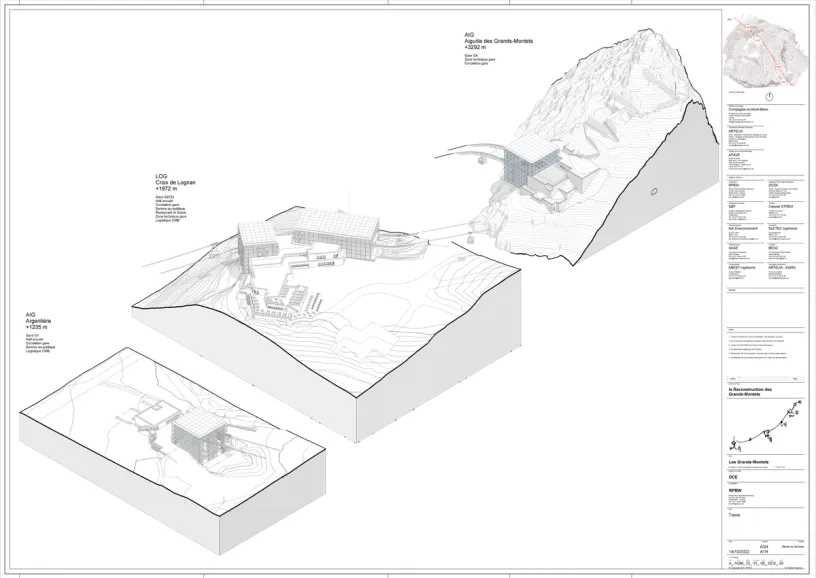 a black and white drawing of a building on a hill