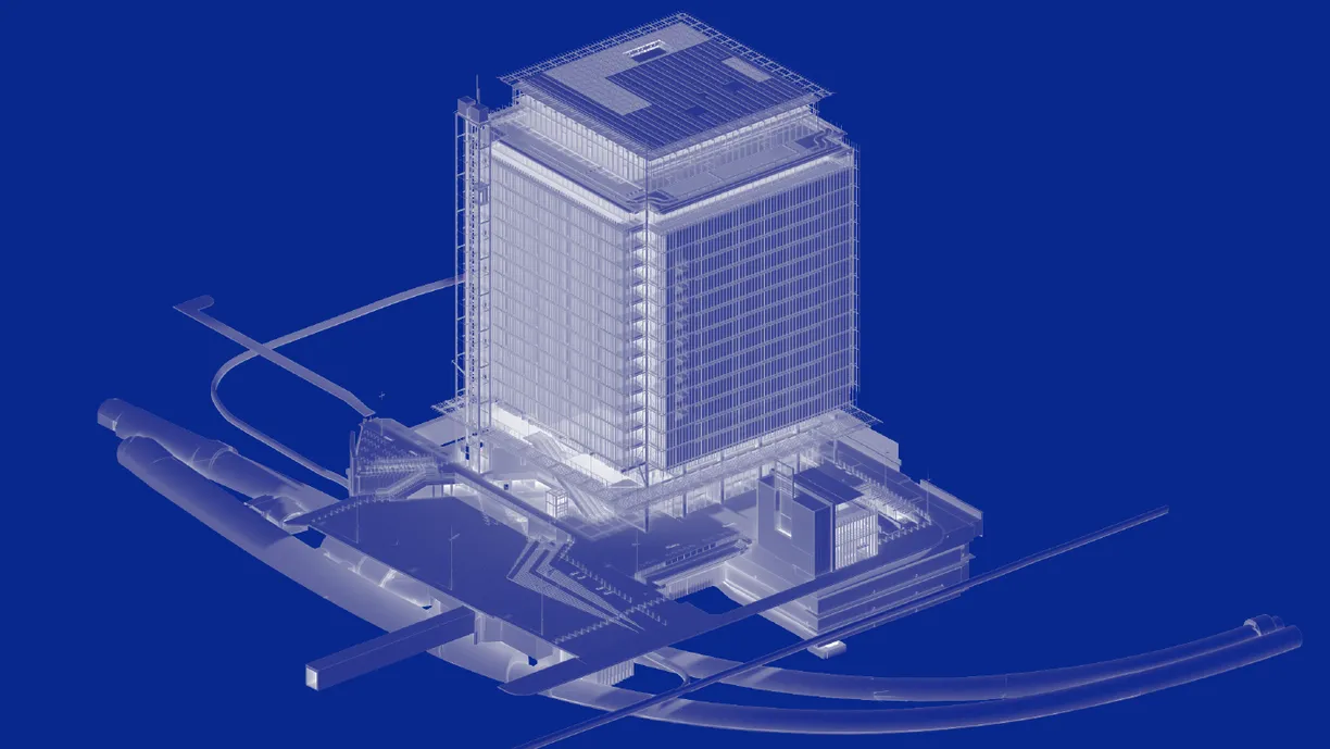 an isometric drawing of a building with the letter g on the top