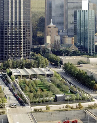 An aerial view of a park in the middle of a city