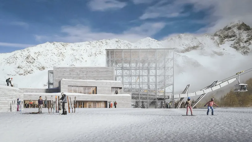 a group of people are standing in front of a building in the snow .