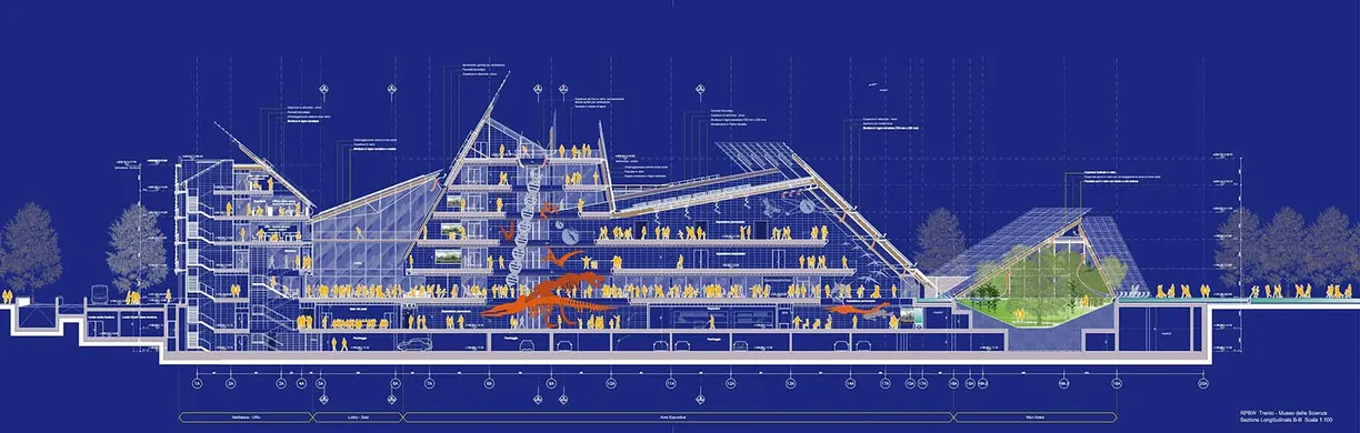 a blueprint of a large building with a lot of windows and stairs .