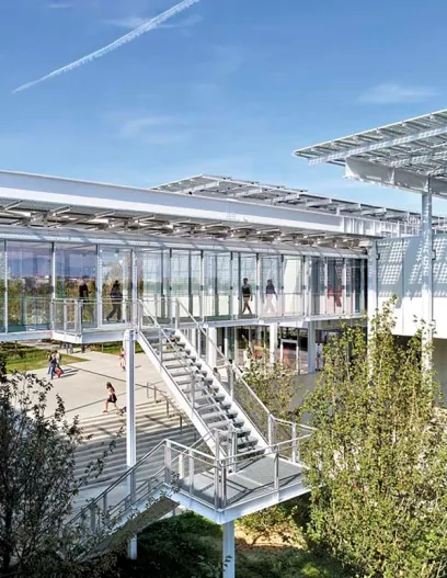 A large building with stairs leading up to it