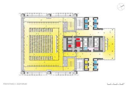 A black and white map of a city with buildings and trees