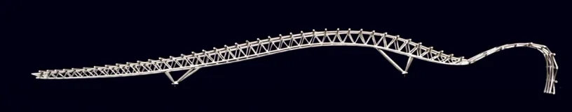 A drawing of a roller coaster on a black background