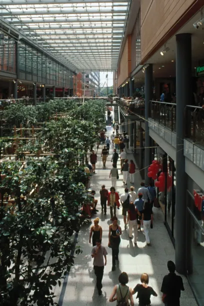 A shopping mall with a sign that says ' king ' on it