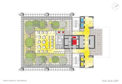 A very tall building with the letter w on it