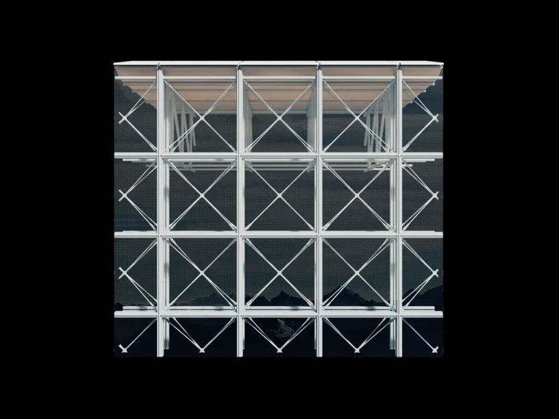 a close up of a building with a lot of windows and a black background .