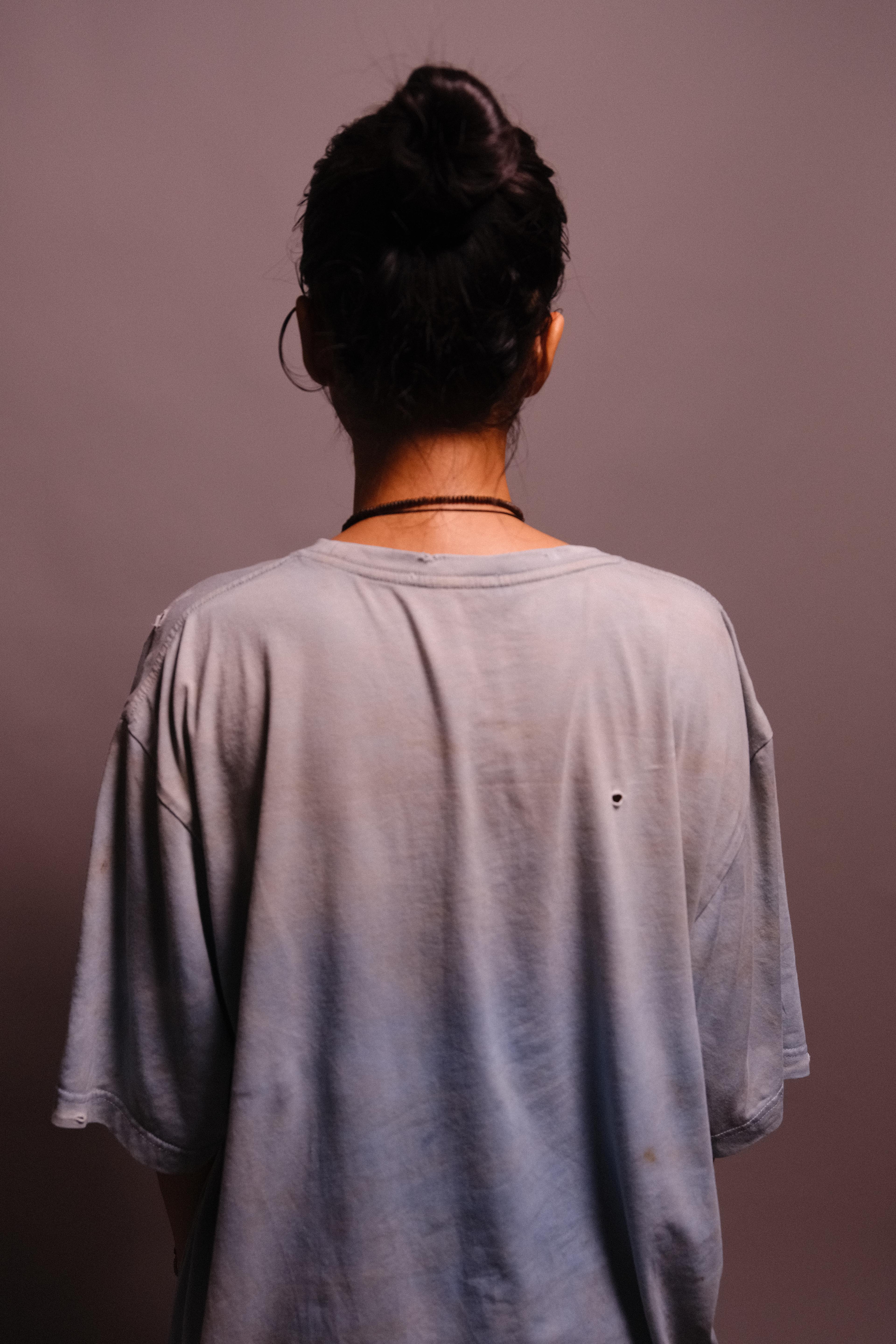 indigo-dyed t-shirt with rust print - state of the island