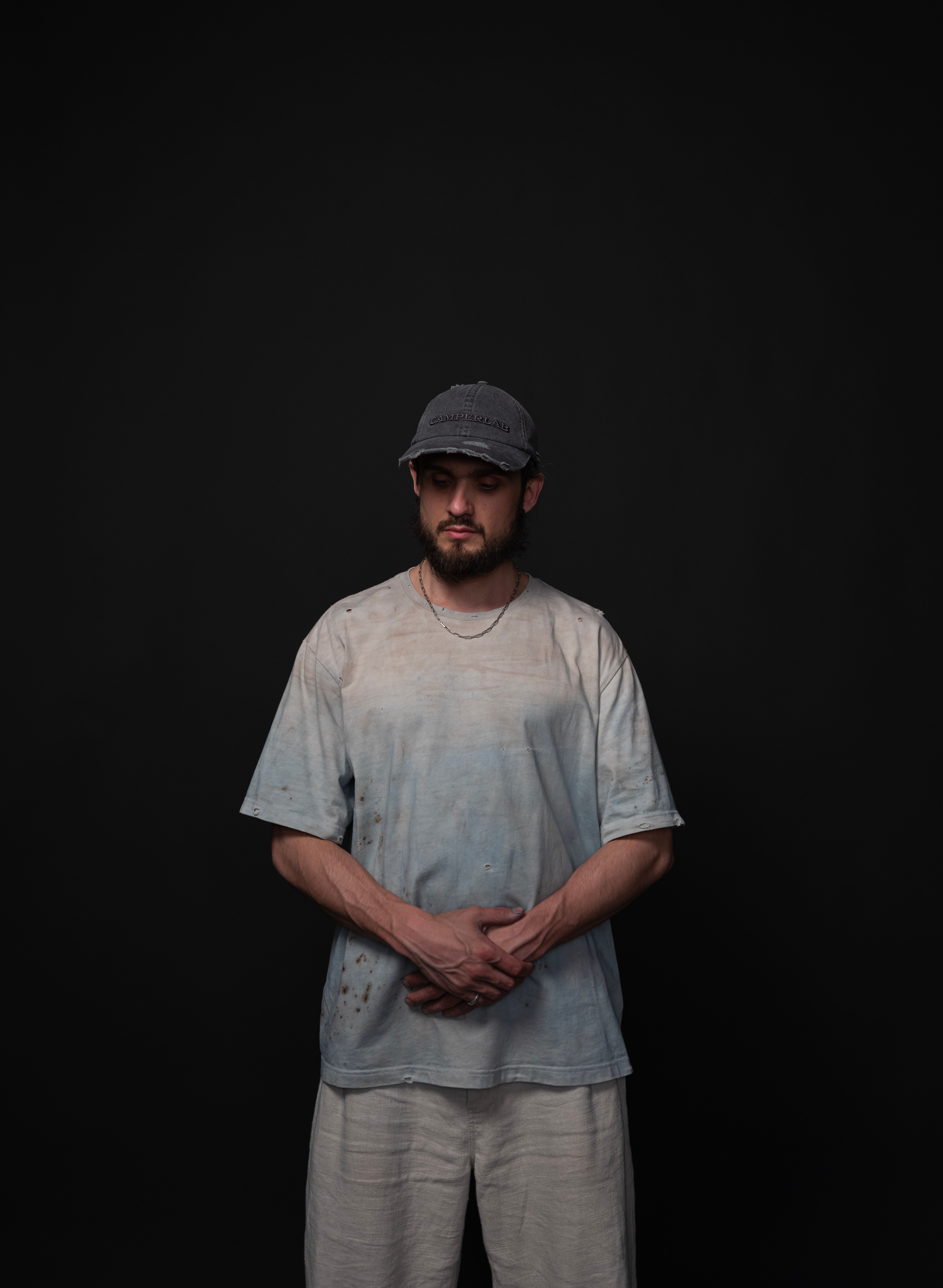 indigo-dyed t-shirt with rust print - state of the island