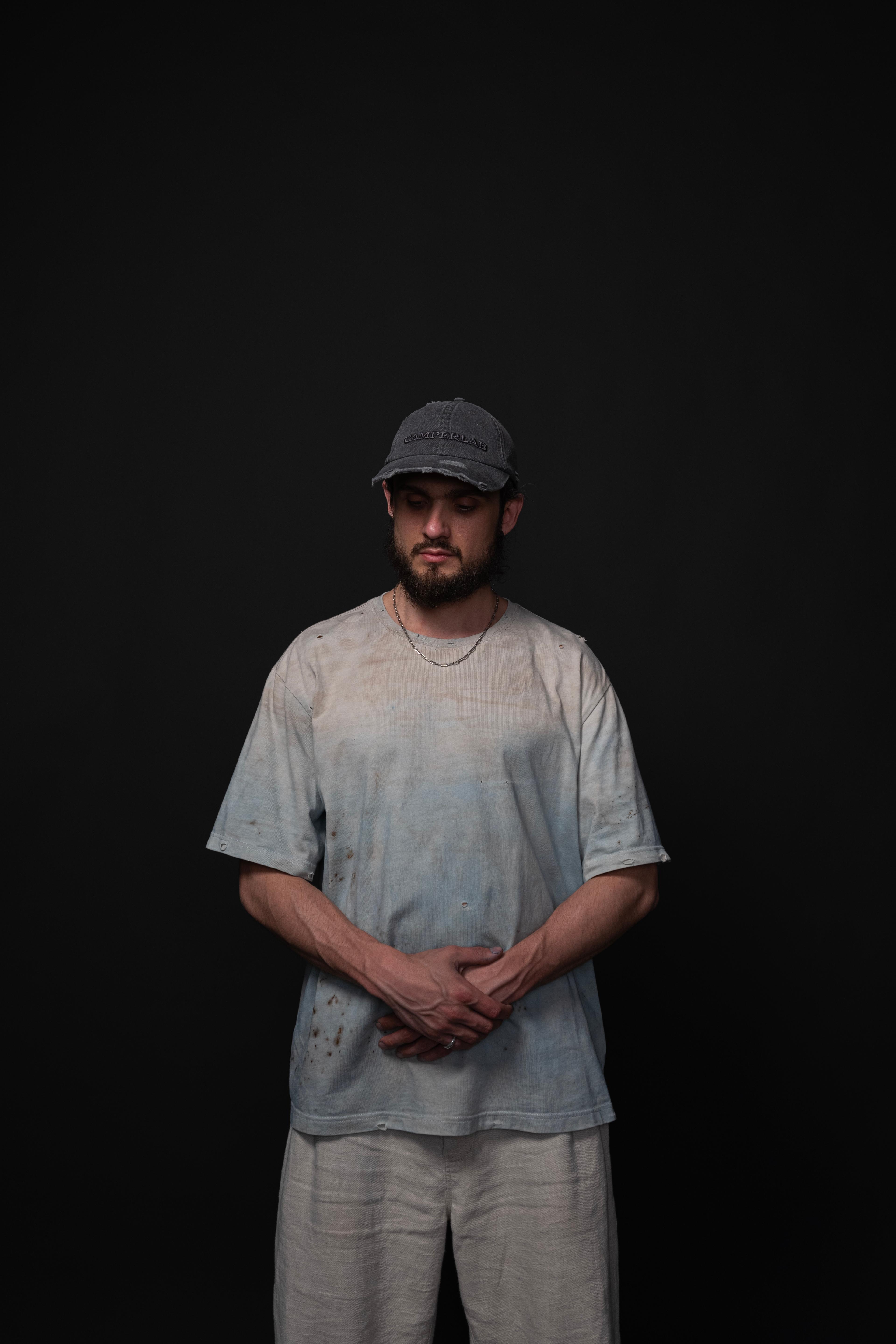 indigo-dyed t-shirt with rust print - state of the island