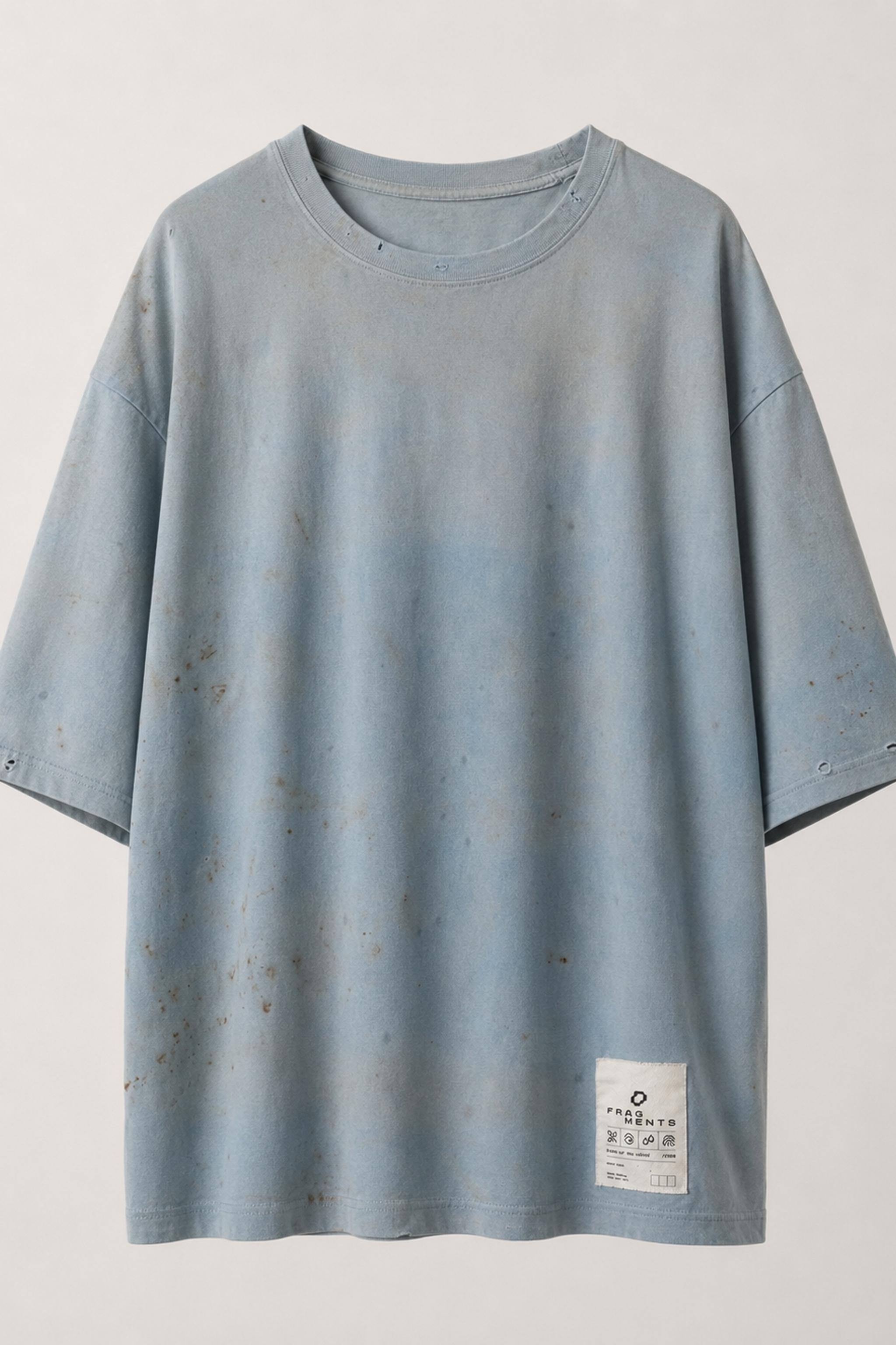 indigo-dyed t-shirt with rust print - state of the island