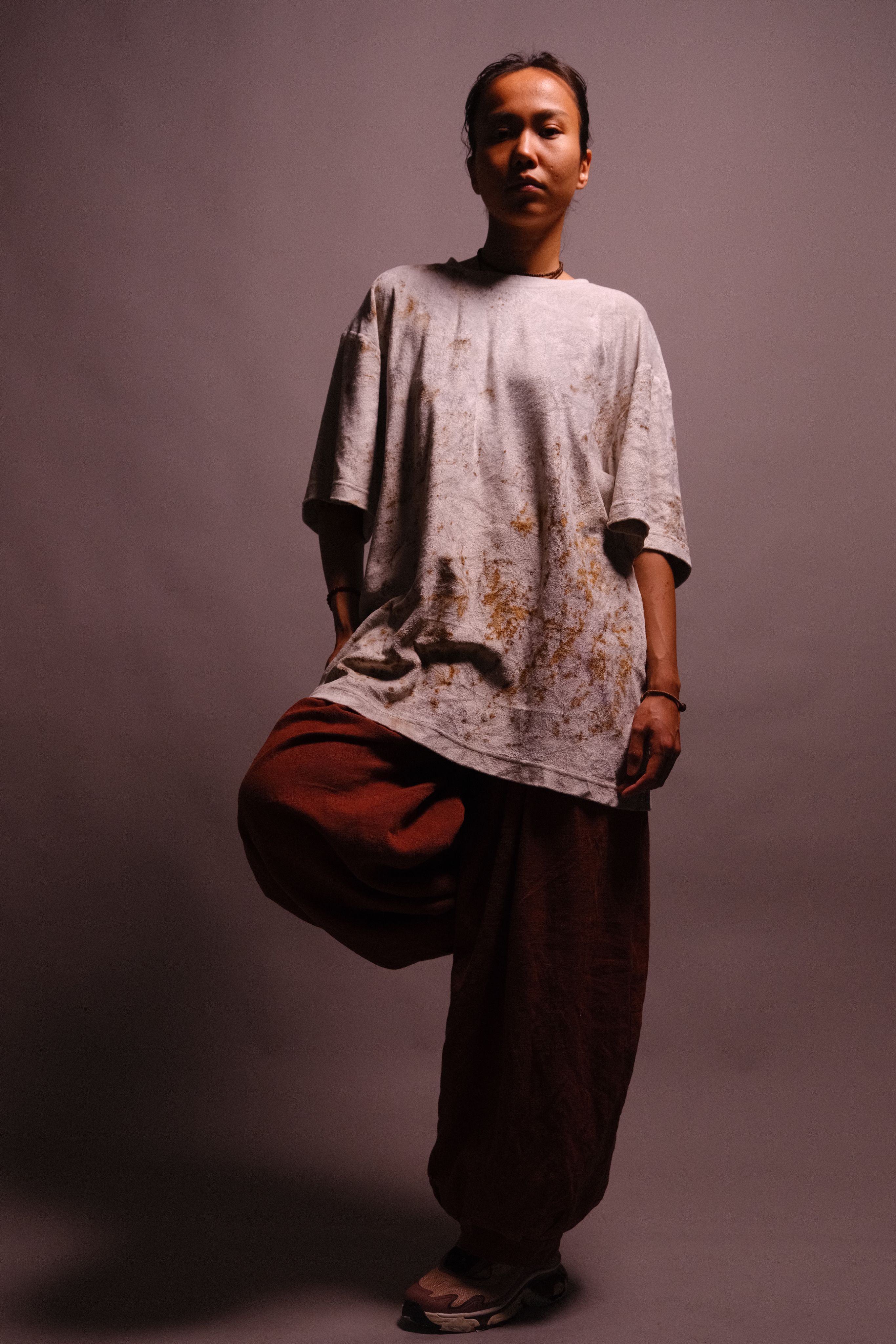 velour t-shirt with rust print - state of the island