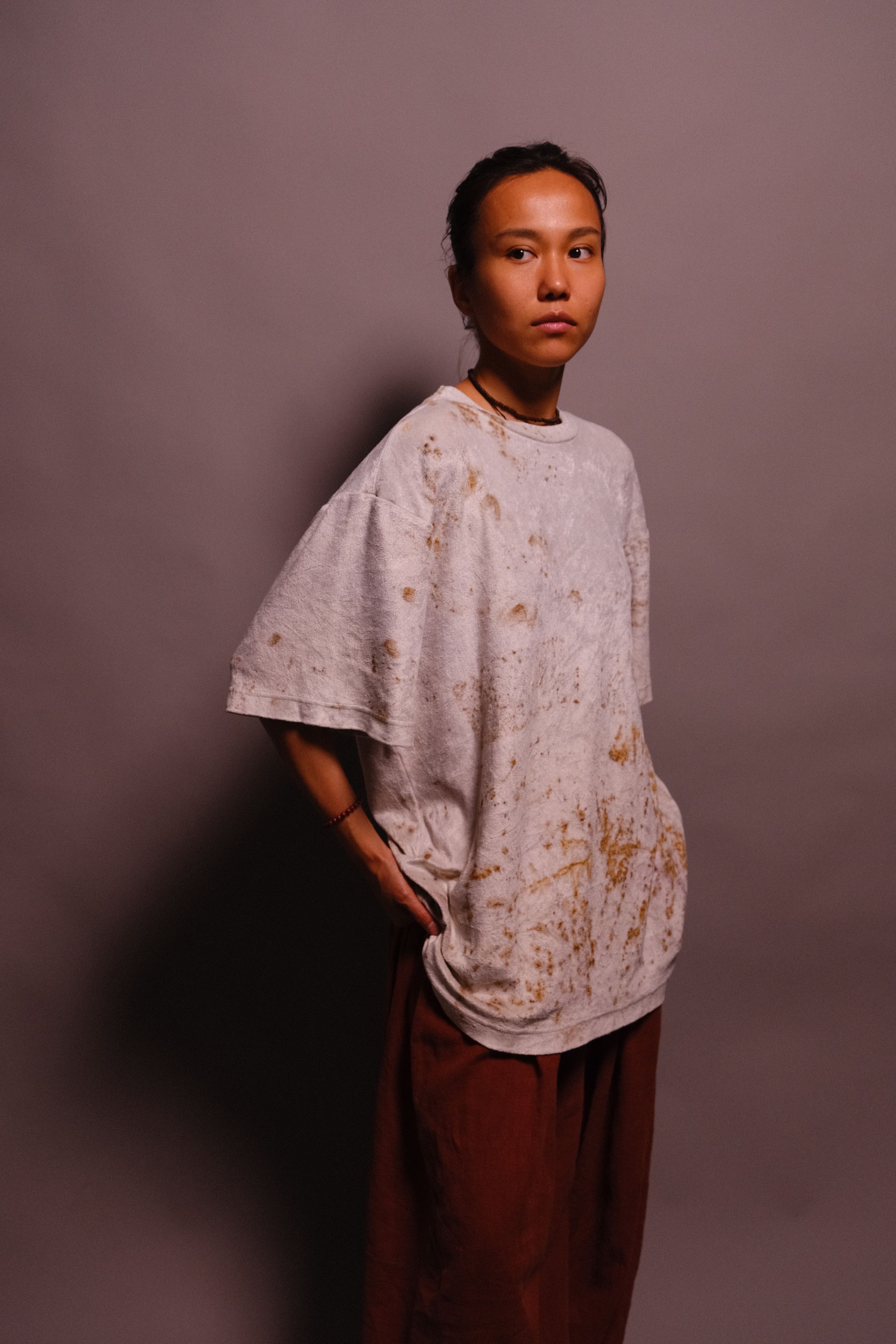 velour t-shirt with rust print - state of the island