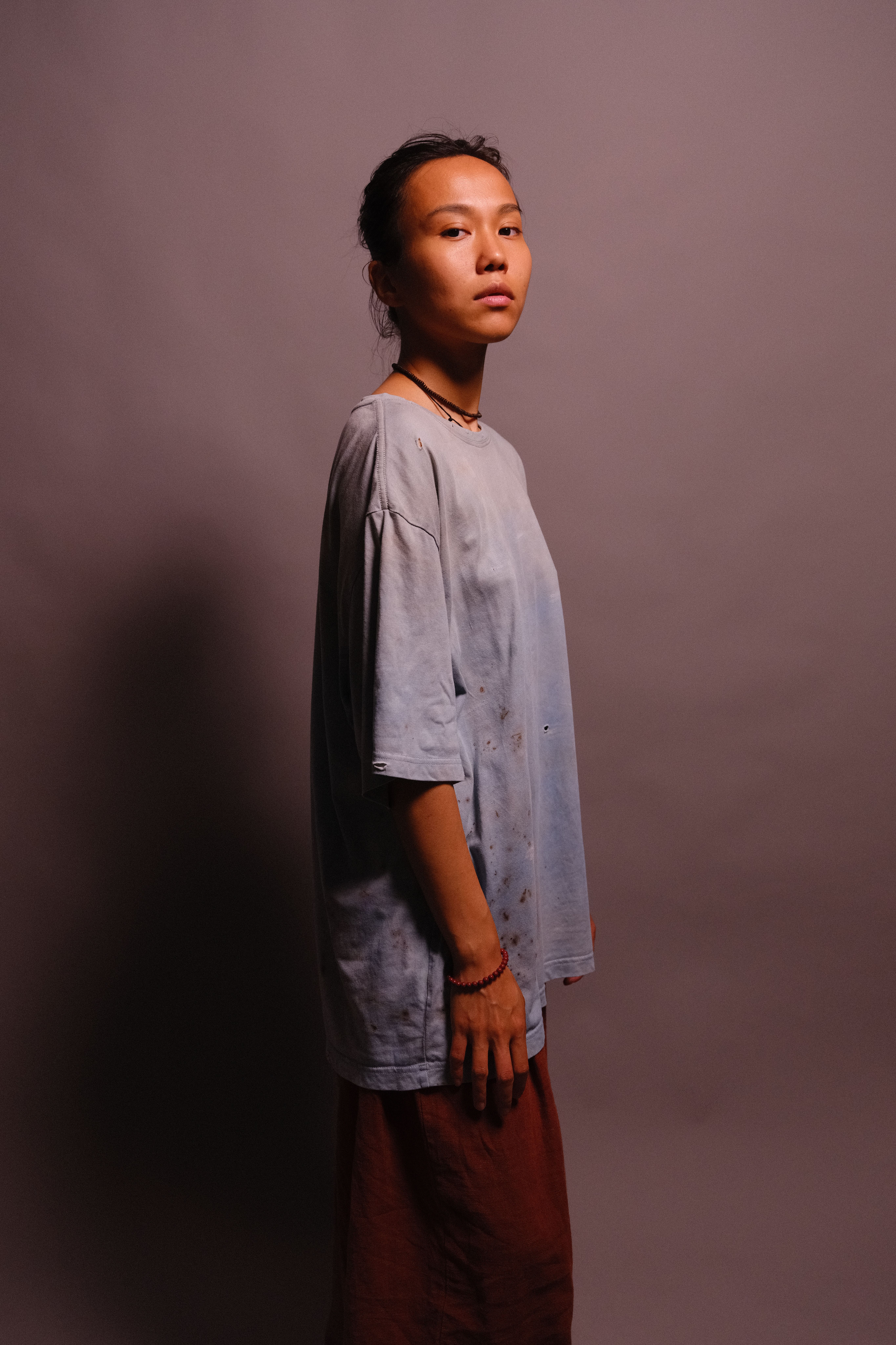 indigo-dyed t-shirt with rust print - state of the island