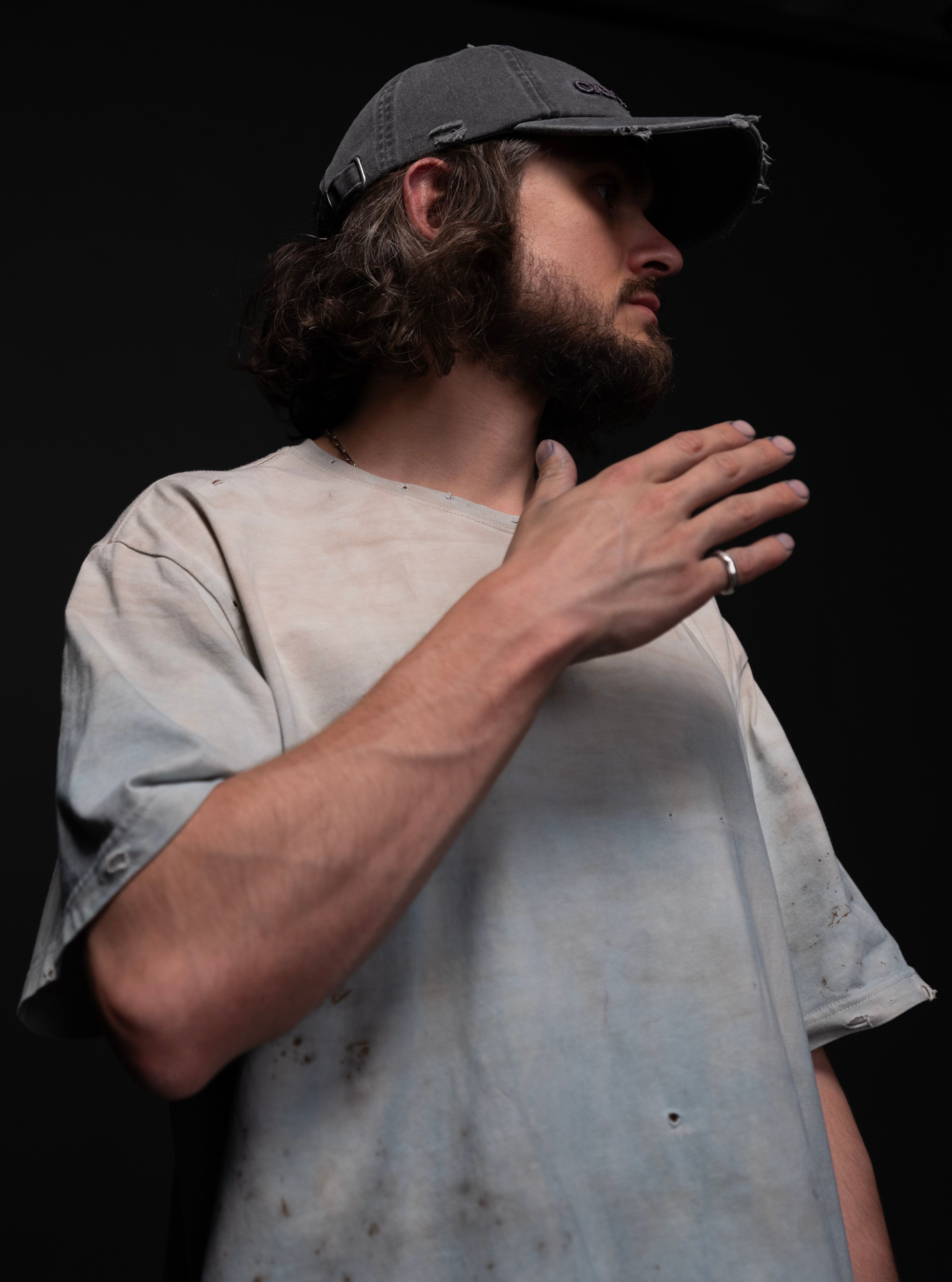 indigo-dyed t-shirt with rust print - state of the island
