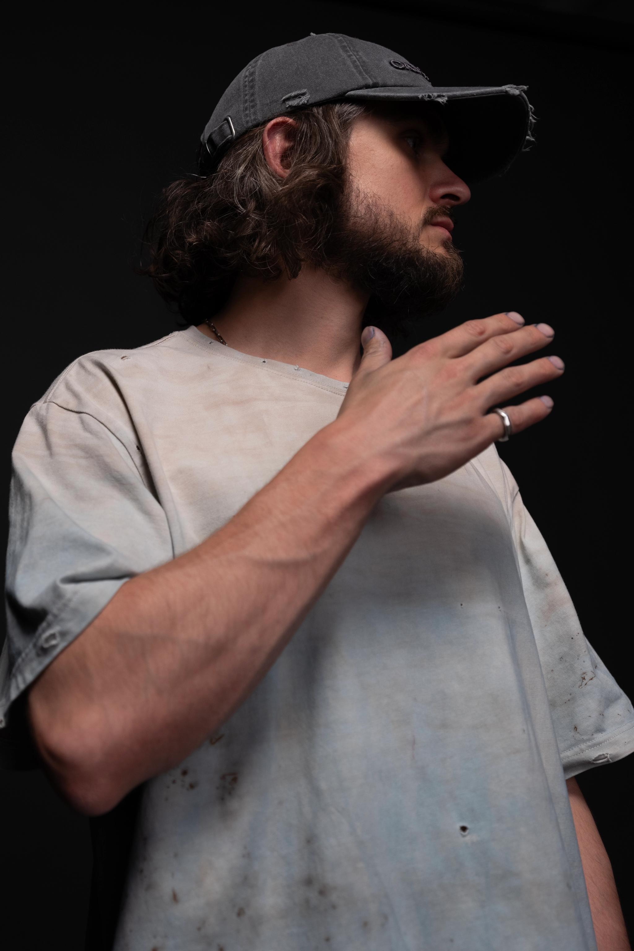 indigo-dyed t-shirt with rust print - state of the island