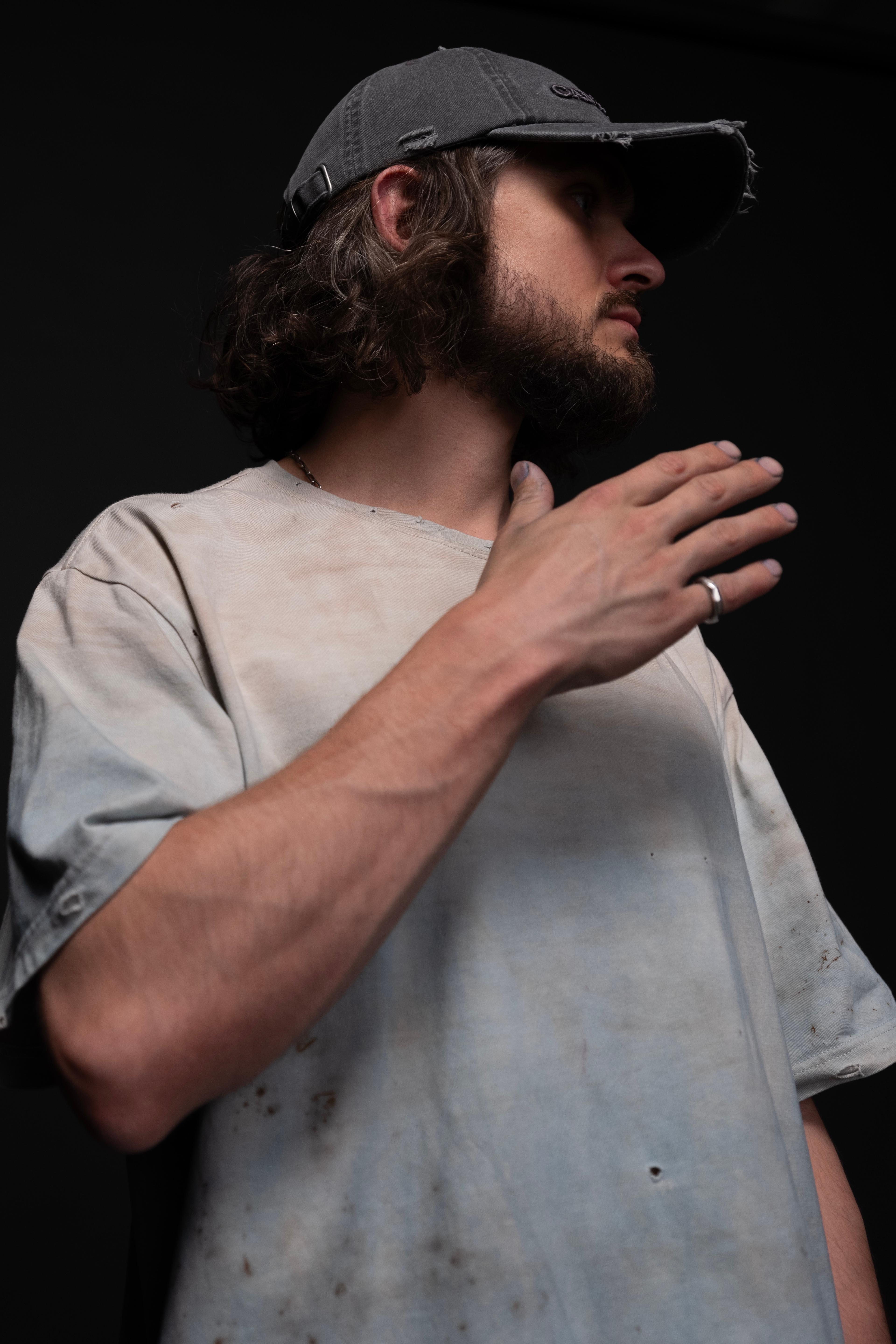 indigo-dyed t-shirt with rust print - state of the island