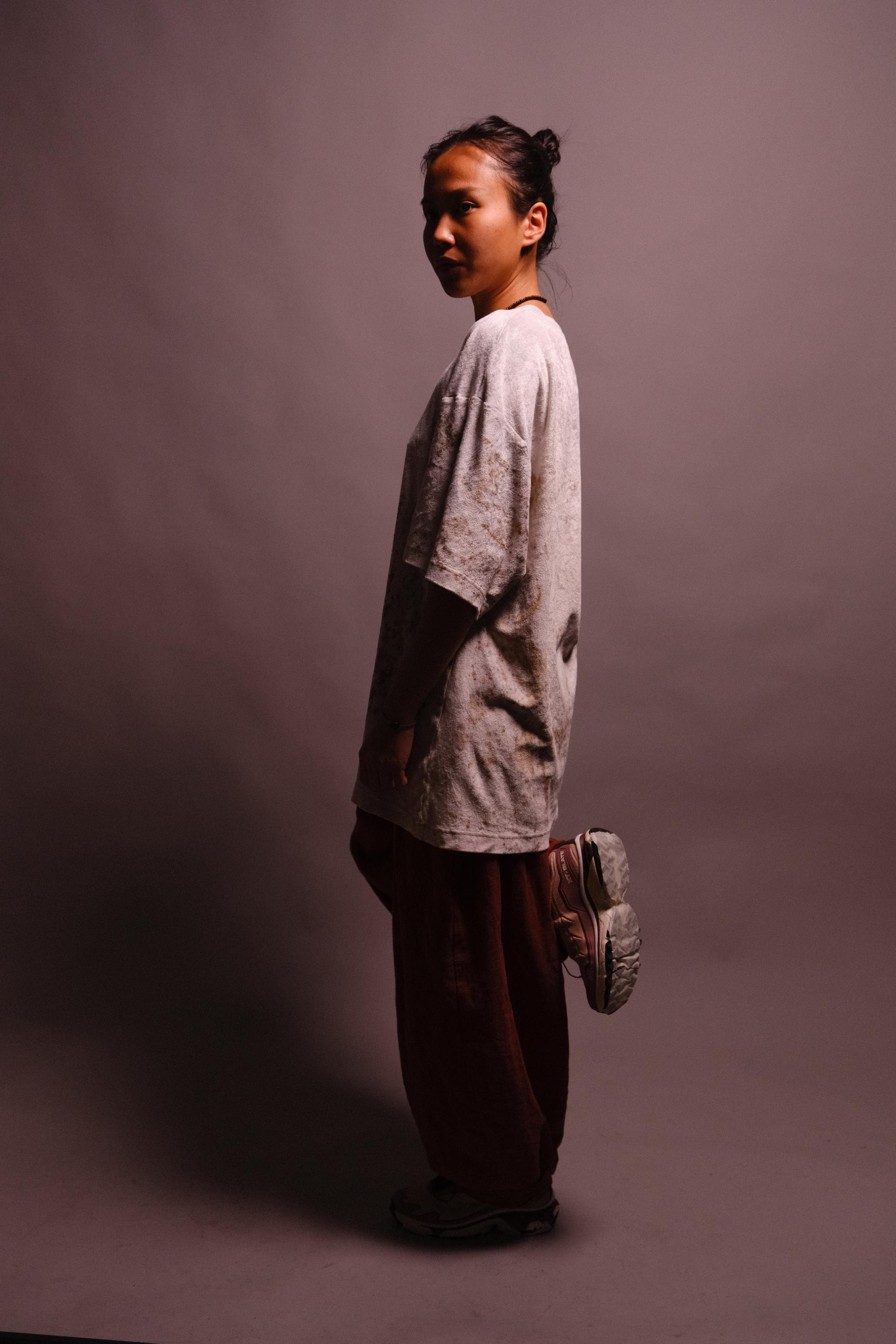 velour t-shirt with rust print - state of the island