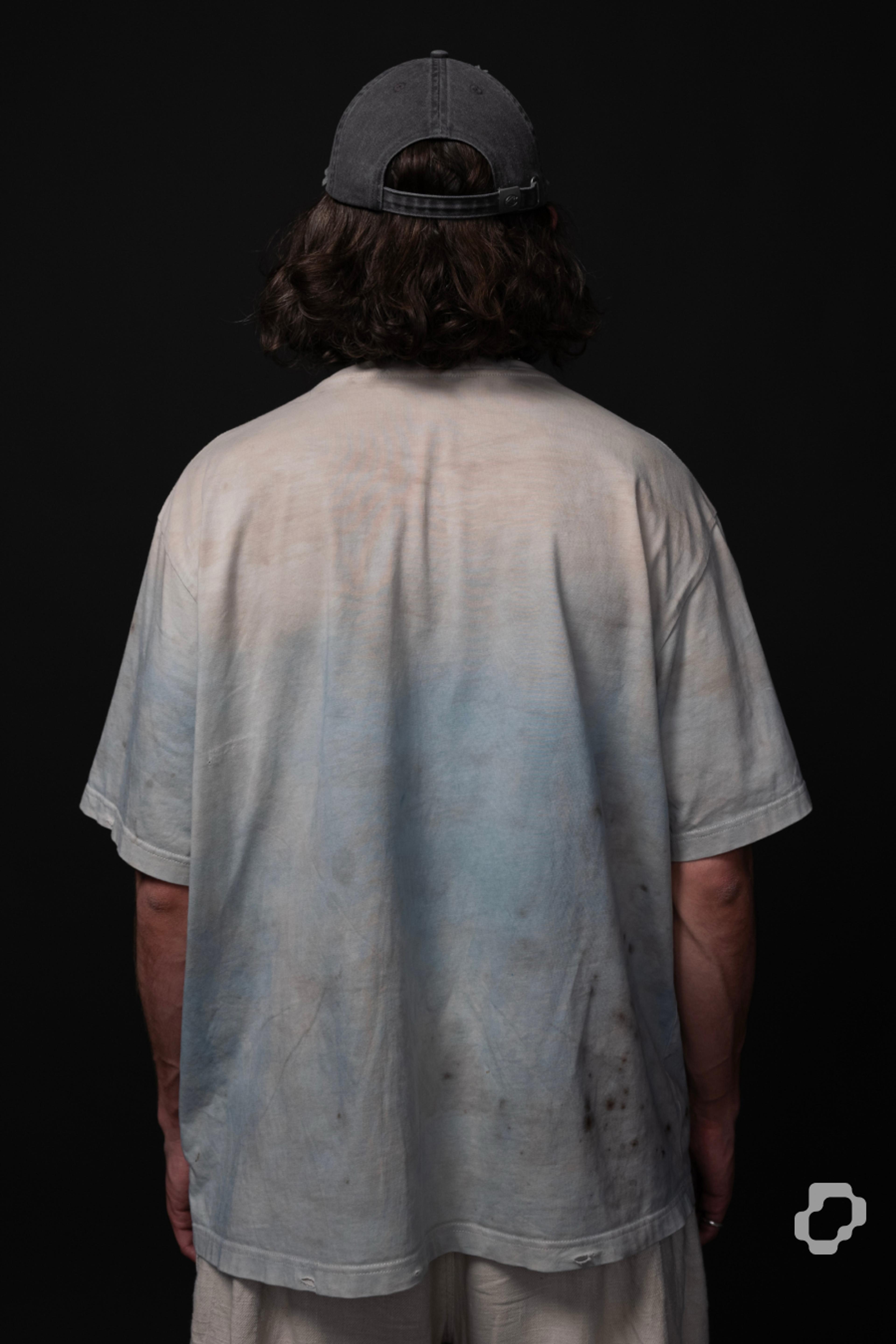 indigo-dyed t-shirt with rust print - state of the island