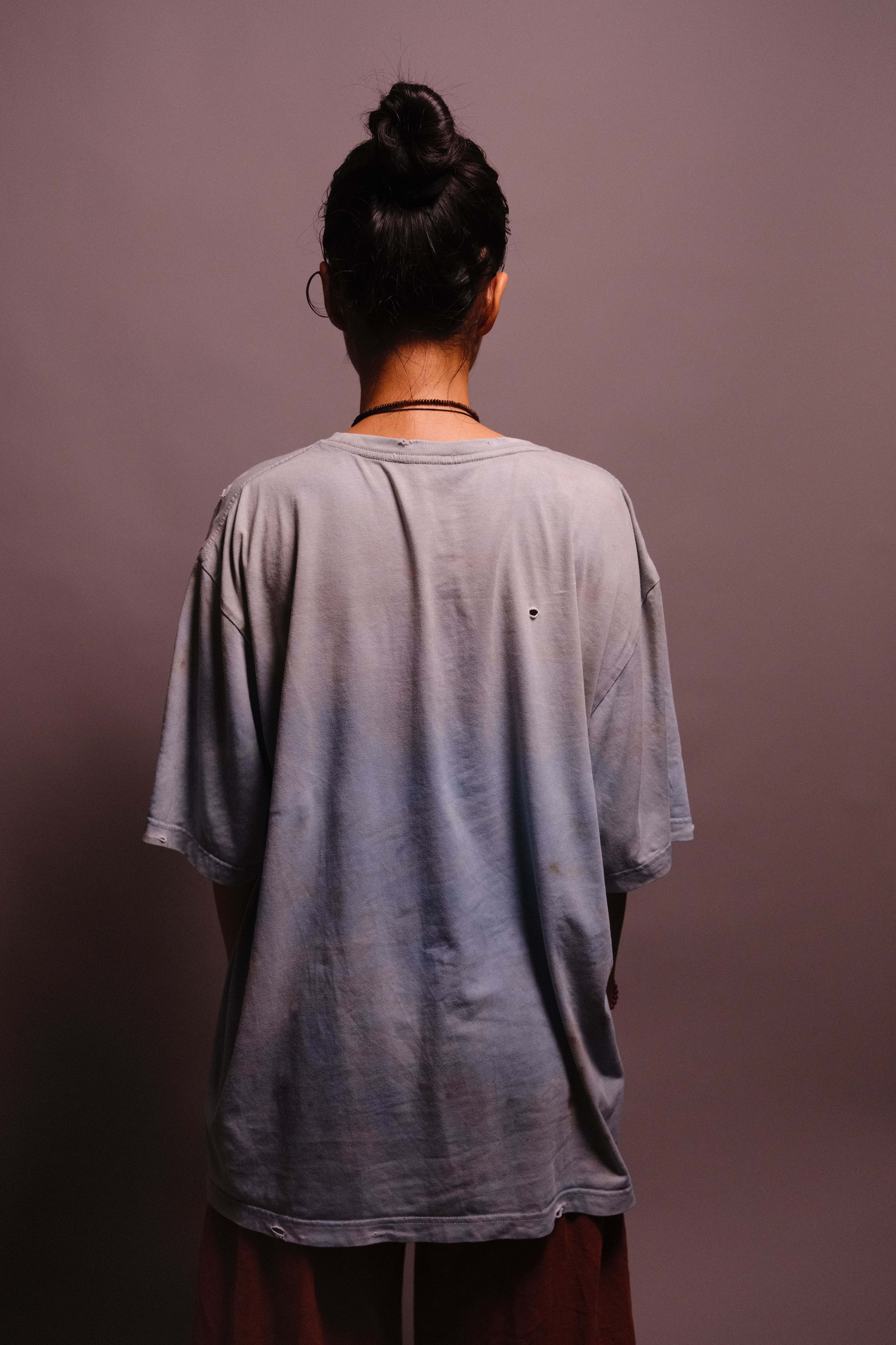 indigo-dyed t-shirt with rust print - state of the island