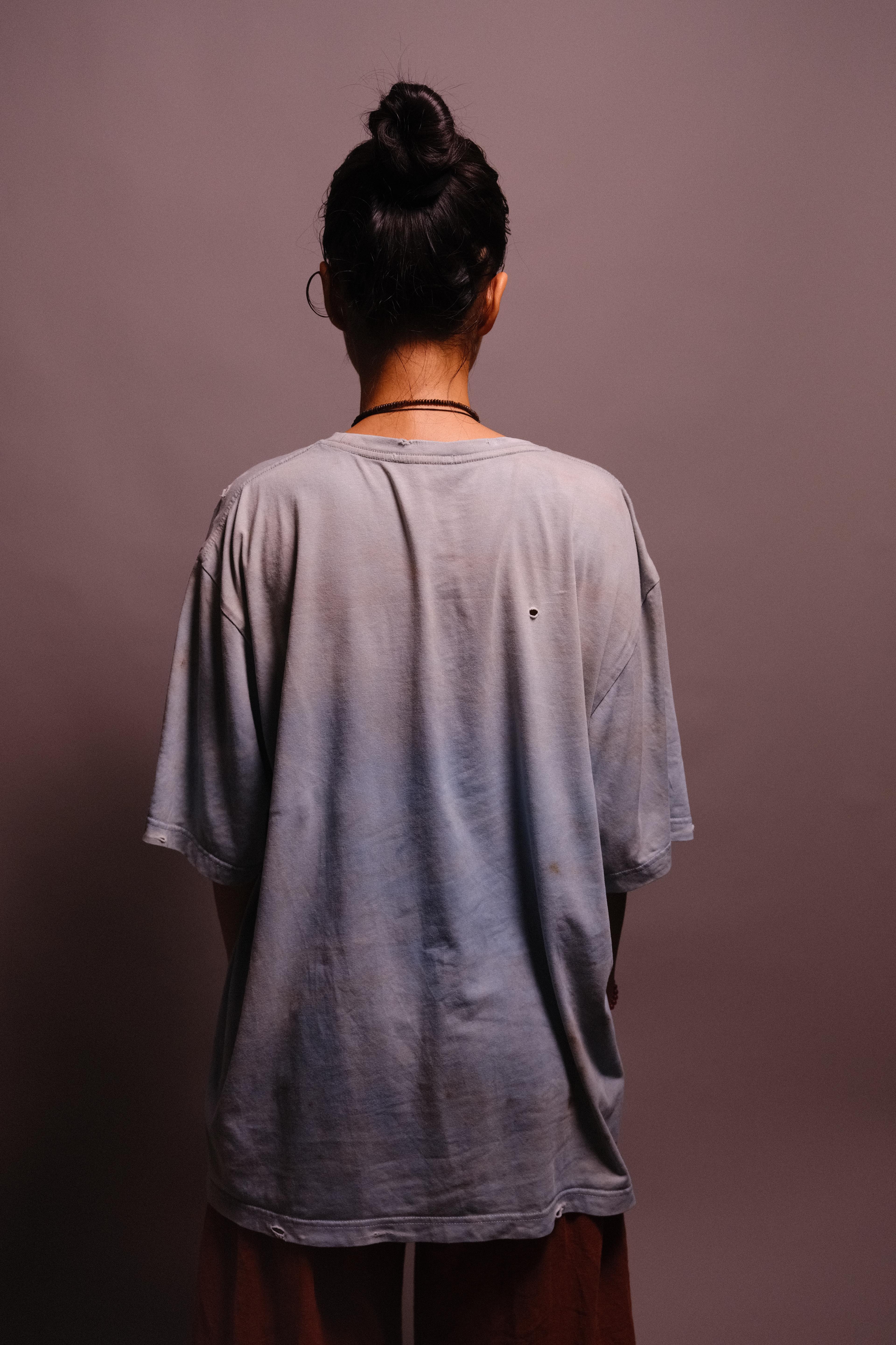 indigo-dyed t-shirt with rust print - state of the island