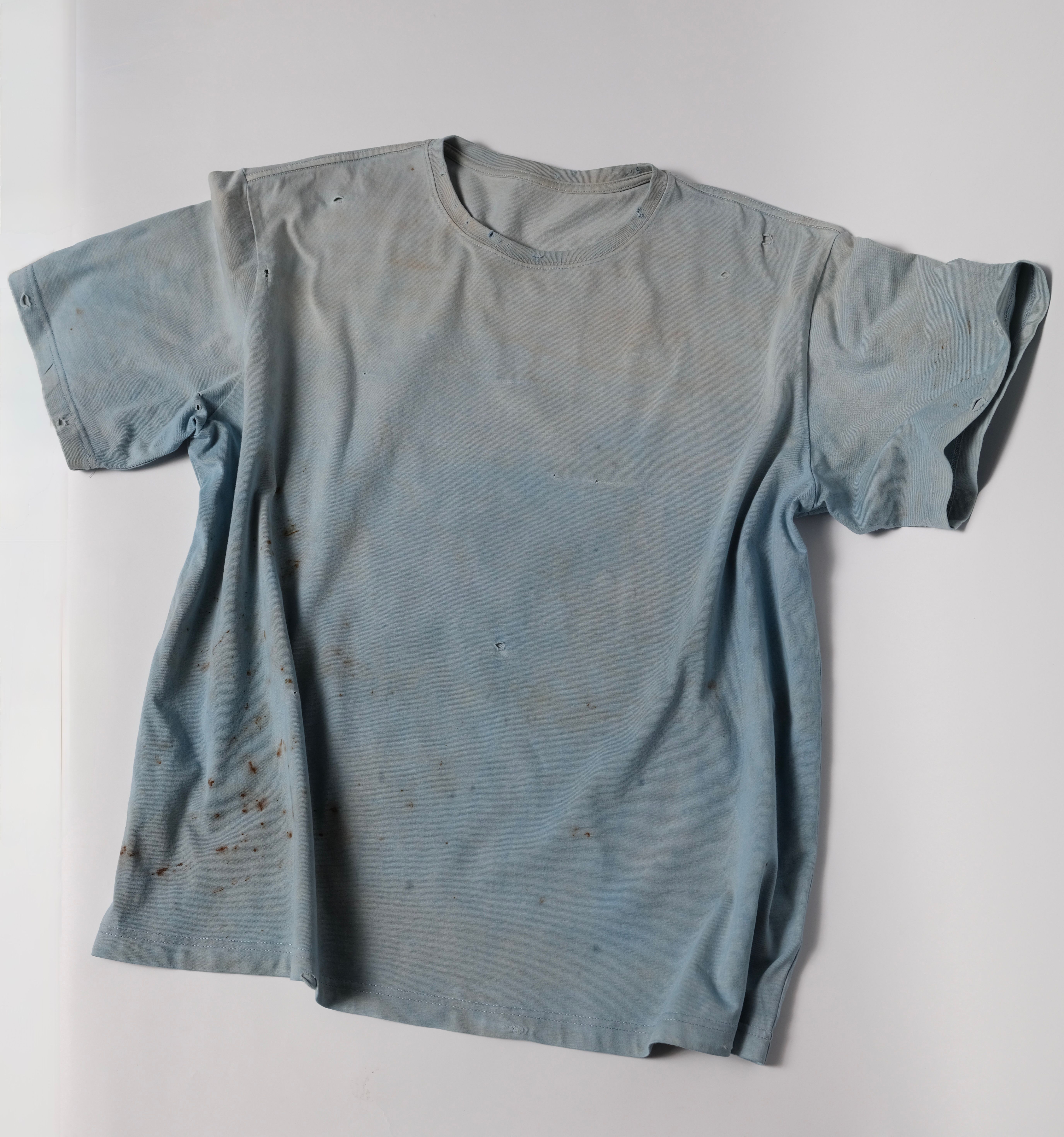indigo-dyed t-shirt with rust print - state of the island