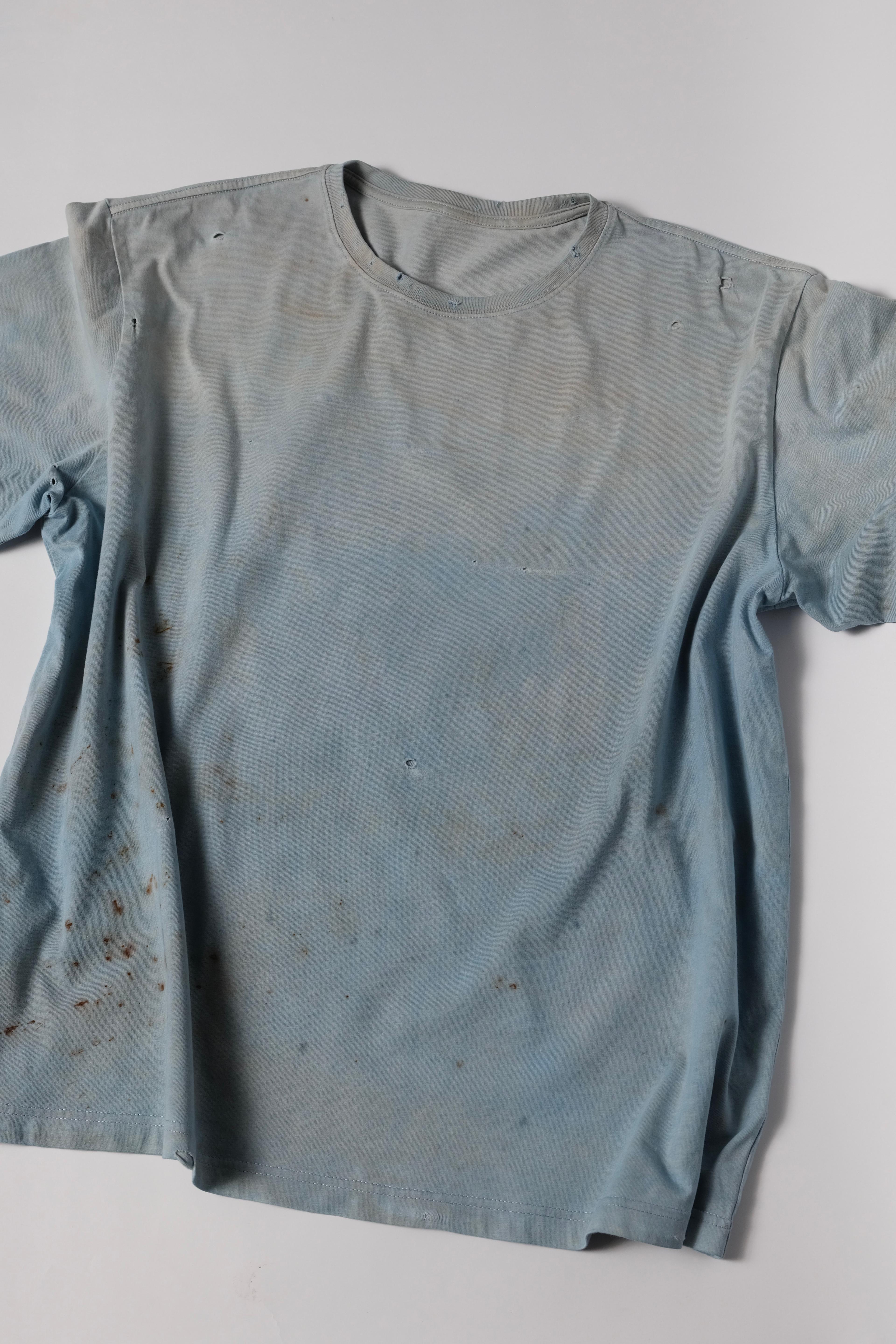 indigo-dyed t-shirt with rust print - state of the island
